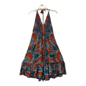 Bohemian Paisley Halter Dress - Blue and Orange